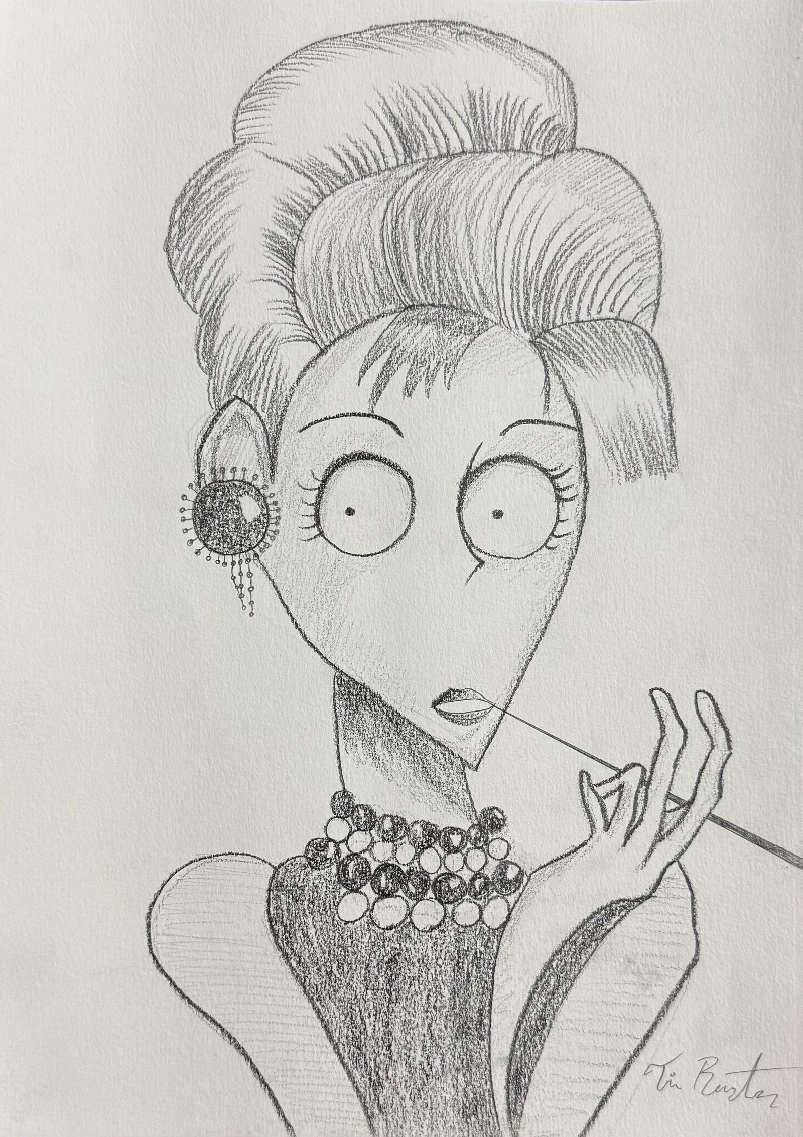 Tim BURTON (Né en 1958) « Women ».: Tim BURTON (Né en 1958) « Women ». Dessin à la mine de plomb sur papier. Signé « Tim Burton » en bas à droite. Tampon au dos “ Murray A. Harris” Dim