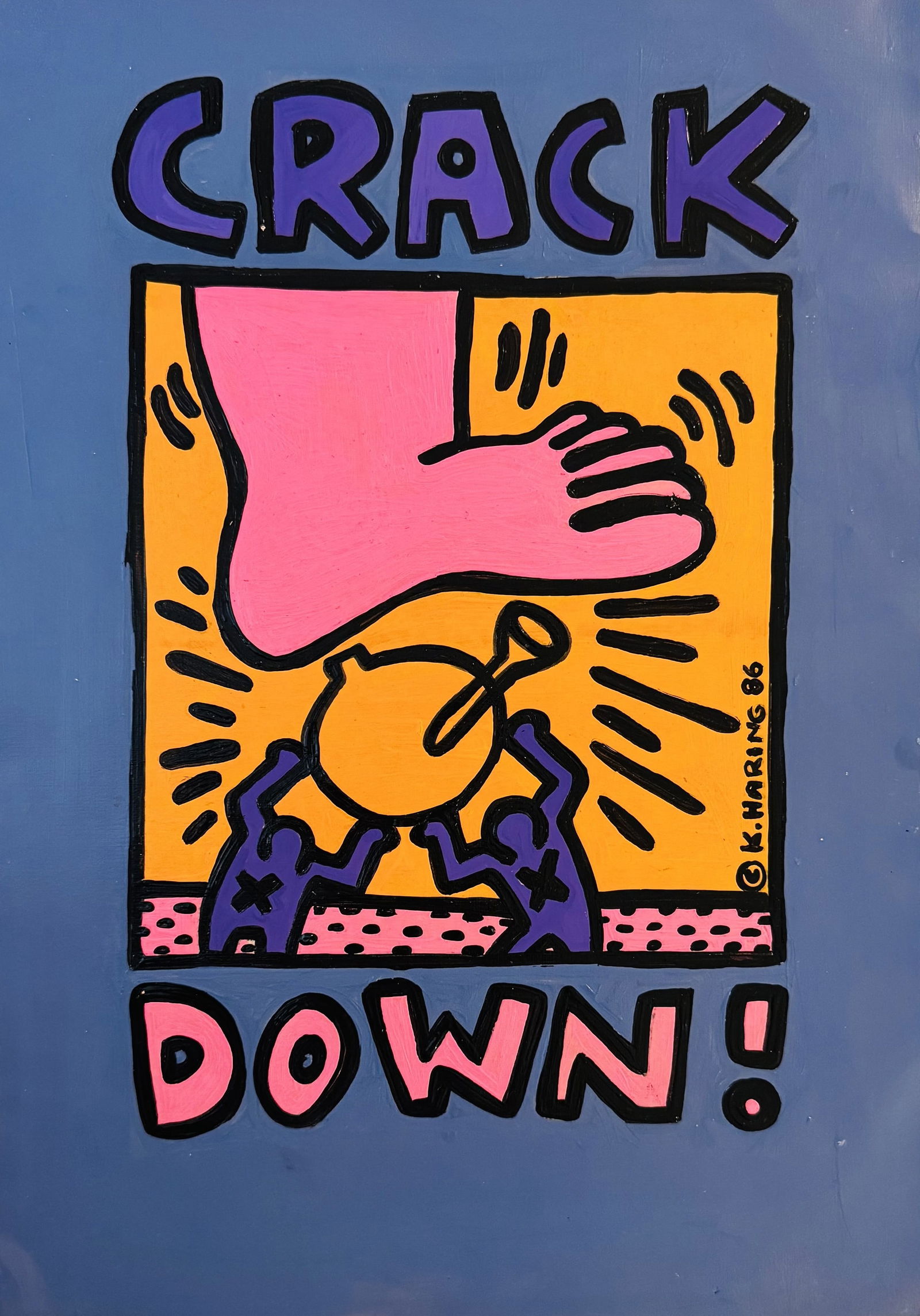 Keith HARING (1958-1990), Attribué à. Crack Down !1986.: Keith HARING (1958-1990), Attribué à. Crack Down !1986. Dessin à la peinture sur papier, Signé et daté en bas vers la droite. Porte un certificat au dos by « The Estate o