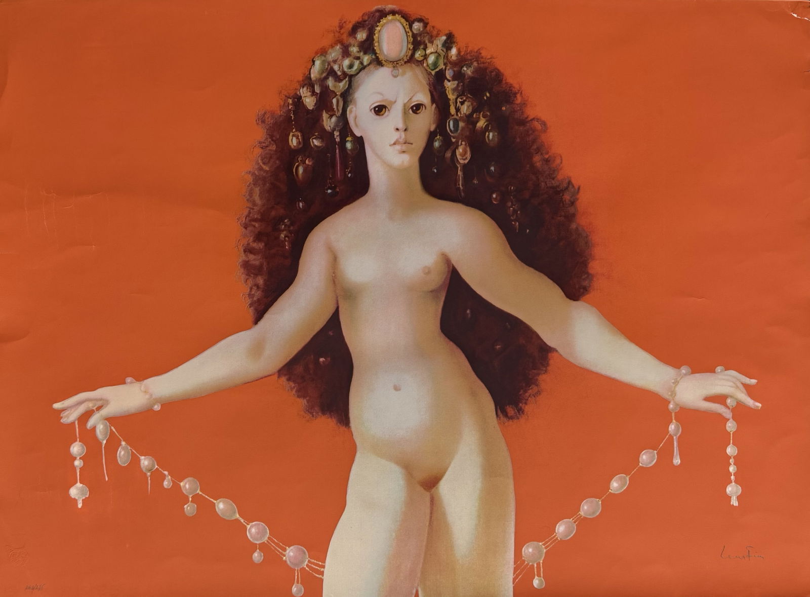 Léonor FINI (1907-1996) Jeune femme aux perles.: Léonor FINI (1907-1996) Jeune femme aux perles. Lithographie en couleur sur papier, signé et numéroté 263/275. Dimensions : 53,5 x 73 cm.