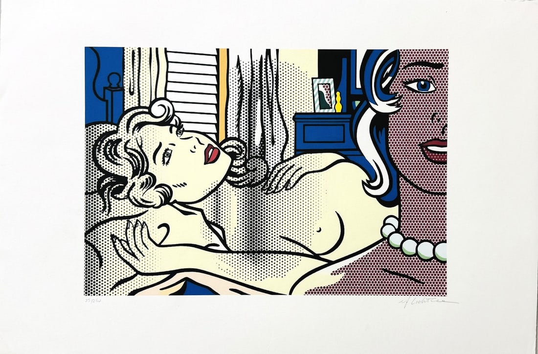 Roy LICHTENSTEIN (1923-1997) d’après. Nude with Joyous Painting.: Roy LICHTENSTEIN (1923-1997) d’après. Nude with Joyous Painting. Lithographie sur papier vélin, portant une signature au crayon en bas à droite. Numéroté 25/250.Cachet R
