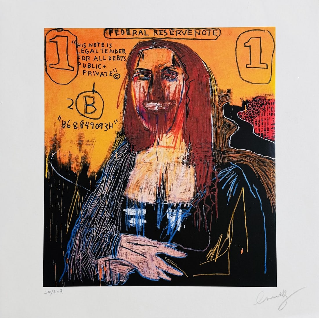 Jean-Michel BASQUIAT (1960-1988), d'Après. Sans titre, circa 1982. Lithographie en couleur sur: Jean-Michel BASQUIAT (1960-1988), d'Après. Sans titre, circa 1982. Lithographie en couleur sur papier vélin. Signé en bas à droite et numéroté 30/250. Cachet JMB New York