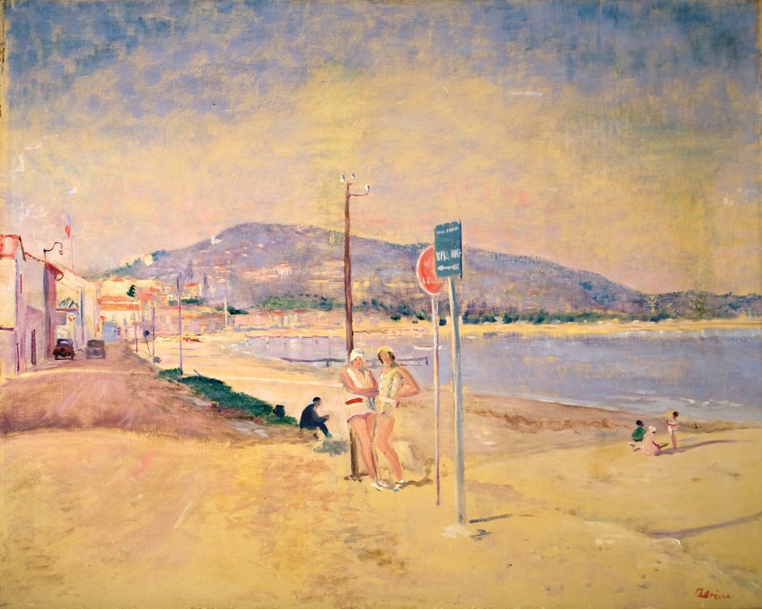 Lucien ADRION (1889-1953) Promeneurs sur la plage Huile: Lucien ADRION (1889-1953) Promeneurs sur la plage Huile sur toile, signée en bas à droite 65 x 82 cm (25 x 32in)