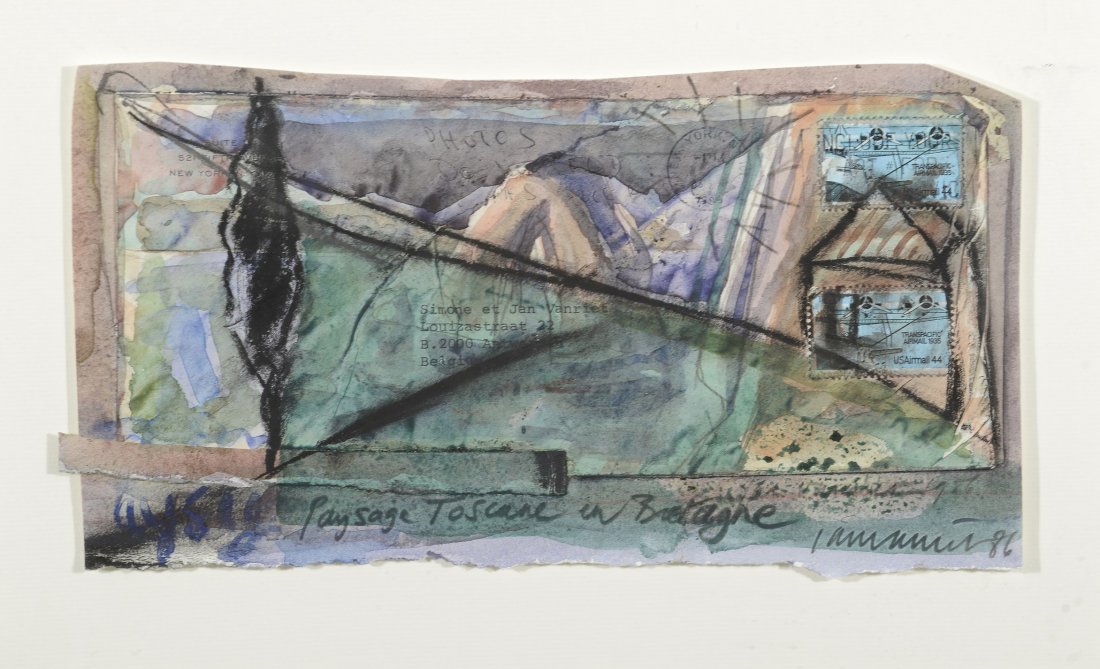 Jan VANRIET (Né en 1948) Paysage de Toscane Aquarelle: Jan VANRIET (Né en 1948) Paysage de Toscane Aquarelle et technique mixte sur papier, signé 14 x 26 cm