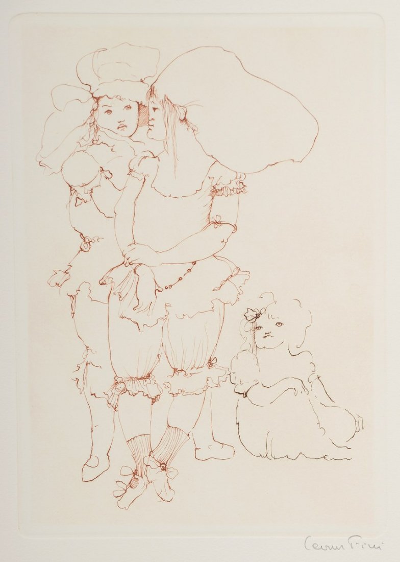 [FINI Léonor] - LA COMTESSE DE SEGUR LES PETITES FILLES: [FINI Léonor] - LA COMTESSE DE SEGUR LES PETITES FILLES MODELES Nice, Paris, Art et Valeur, 1973. In-plano (76 x 56), sous emboîtage de toile rouge à décor doré imitant les volumes de la Biblioth