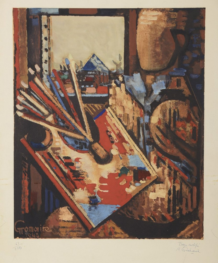 GROMAIRE Marcel (1892-1971) L’Atelier du peintre: GROMAIRE Marcel (1892-1971) L’Atelier du peintre Lithographie en couleurs, signée au crayon en bas à gauche, numérotée 61/250 et annotée "tirage certifié" 76 x 57 cm