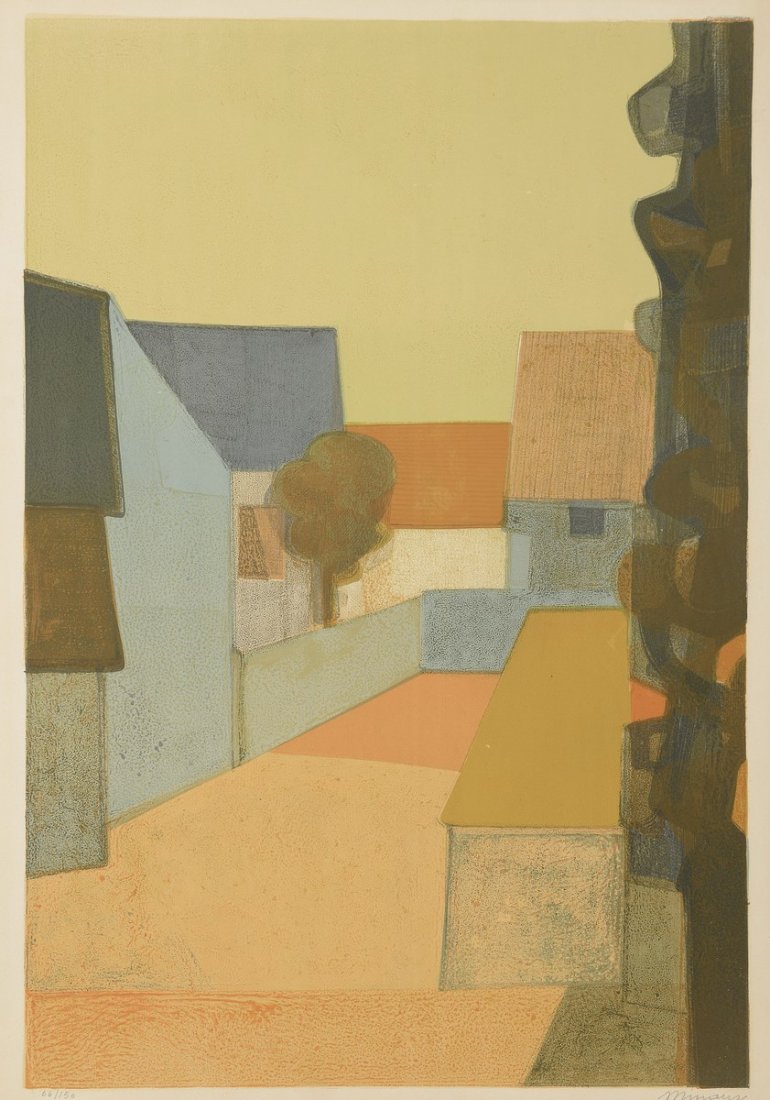 MINAUX André (1923-1986) Le village Lithographie en: MINAUX André (1923-1986) Le village Lithographie en couleurs, signée au crayon en bas à droite et numérotée 66/150 76 x 53,5 cm