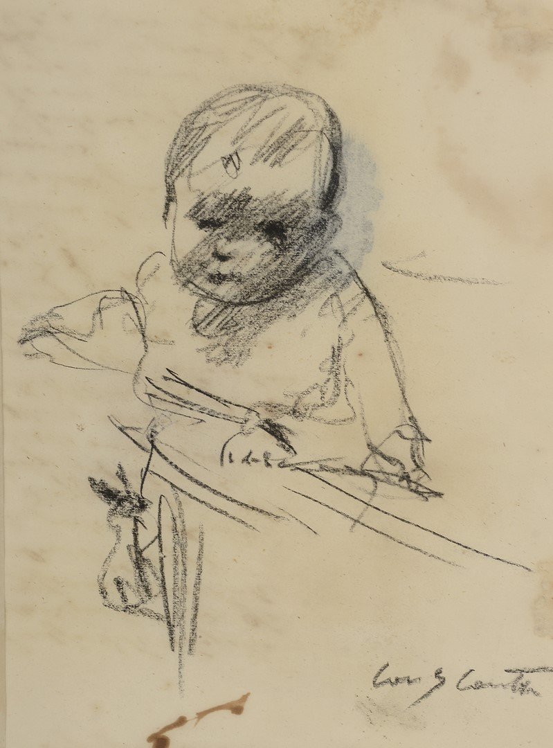 Lovis CORINTH (1858-1925) Etude de Thomas, le fils de: Lovis CORINTH (1858-1925) Etude de Thomas, le fils de l’artiste Dessin au fusain sur papier, signé en bas à droite 22,5 x 16 cm (à vue)