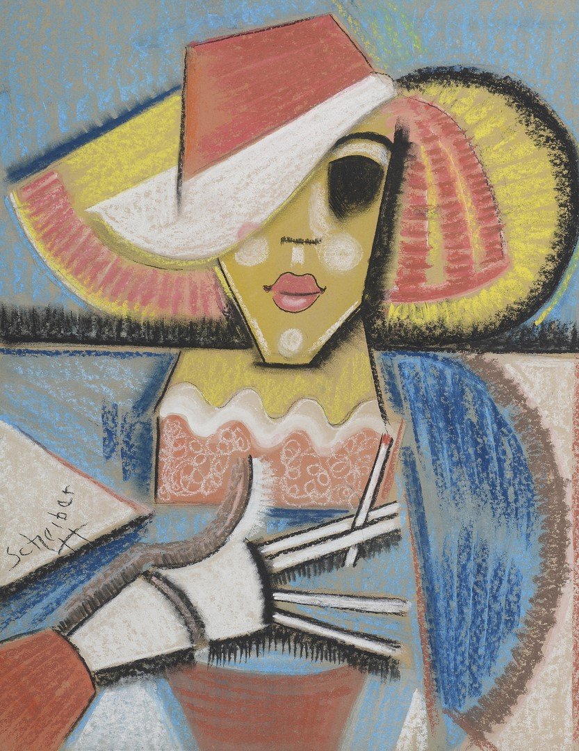 Hugo SCHEIBER (1873-1950) Portrait de femme à la: Hugo SCHEIBER (1873-1950) Portrait de femme à la cigarette Pastel sur papier, signée vers le bas à gauche 63 x 48,5 cm