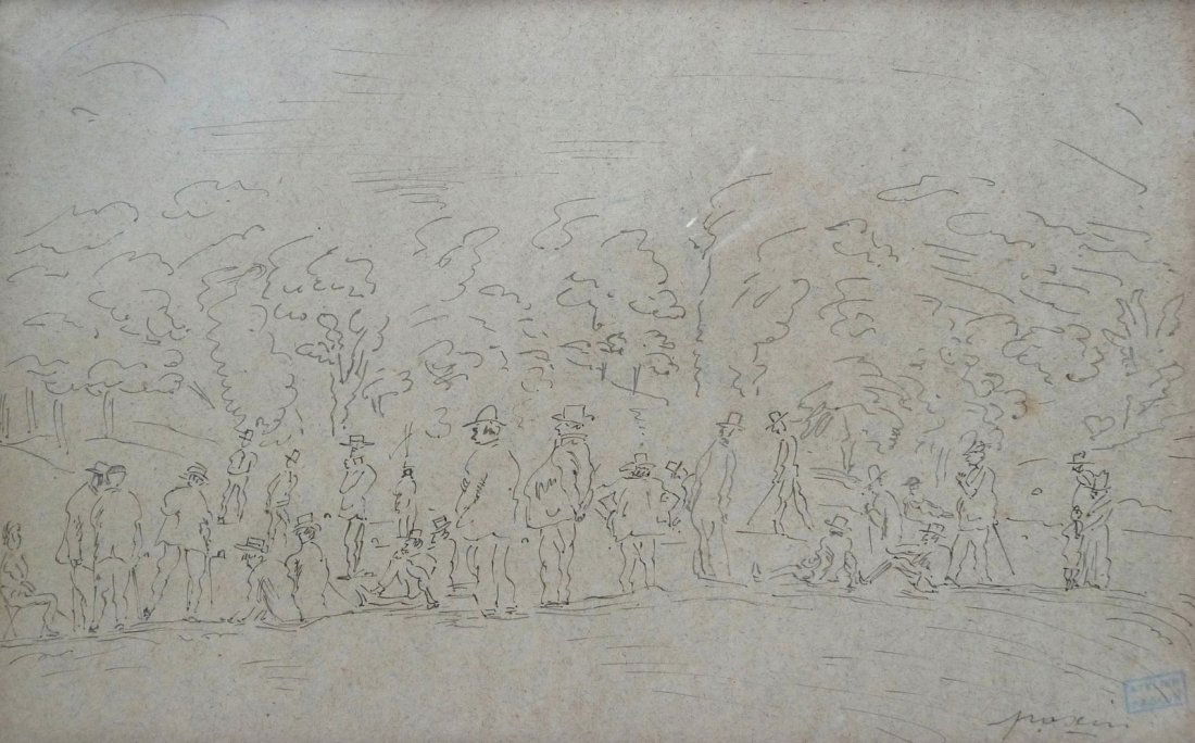 Jules PASCIN (Vidin 1885 - Paris 1930) Personnages: Jules PASCIN (Vidin 1885 - Paris 1930) Personnages dans un paysage Dessin à la plume, signé en bas à droite 15,5 x 25 cm à vue Cachet de la signature et cachet atelier Pascin annoté en bas à gau