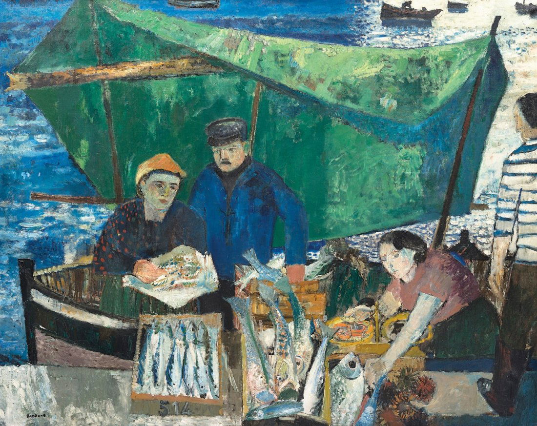 Guy BARDONE (Né en 1927) Le marché aux poissons Huile: Guy BARDONE (Né en 1927) Le marché aux poissons Huile sur toile, signée en bas à gauche 162 x 128 cm (63 x 50 in.)