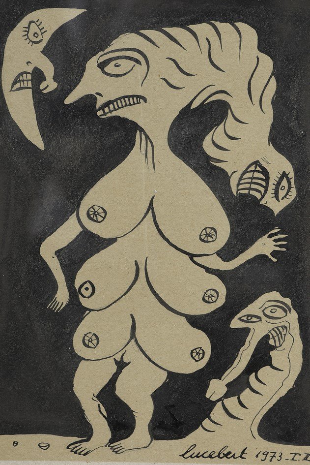 LUCEBERT (Amsterdam 1924 - Alkmaar 1994): LUCEBERT (Amsterdam 1924 - Alkmaar 1994) Maternit,1973 Encre de chine et lavis, signe et date en bas droite 27 x 19 cm Provenance: Collection Anton Martineau
