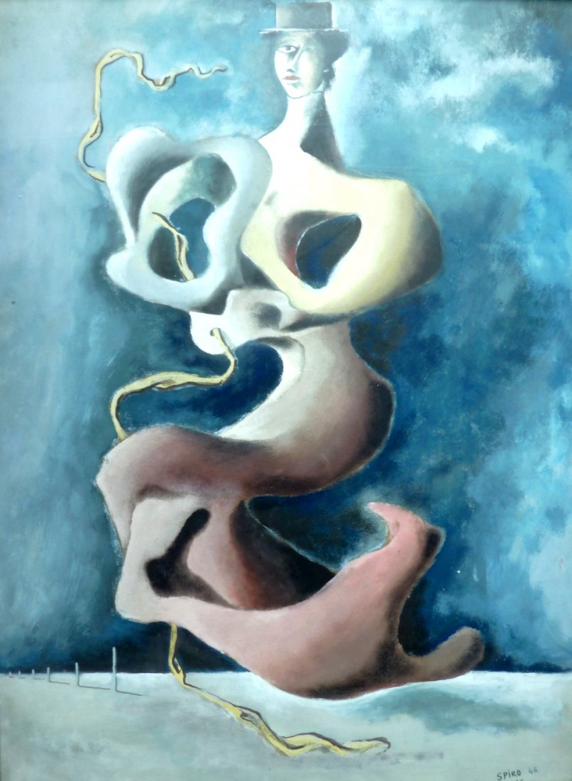 Georges SPIRO (1909- 1994): Georges SPIRO (1909- 1994).Personnage,1946.Gouache sur papier, signée en bas à droite et datée 46.72 x 52 cm