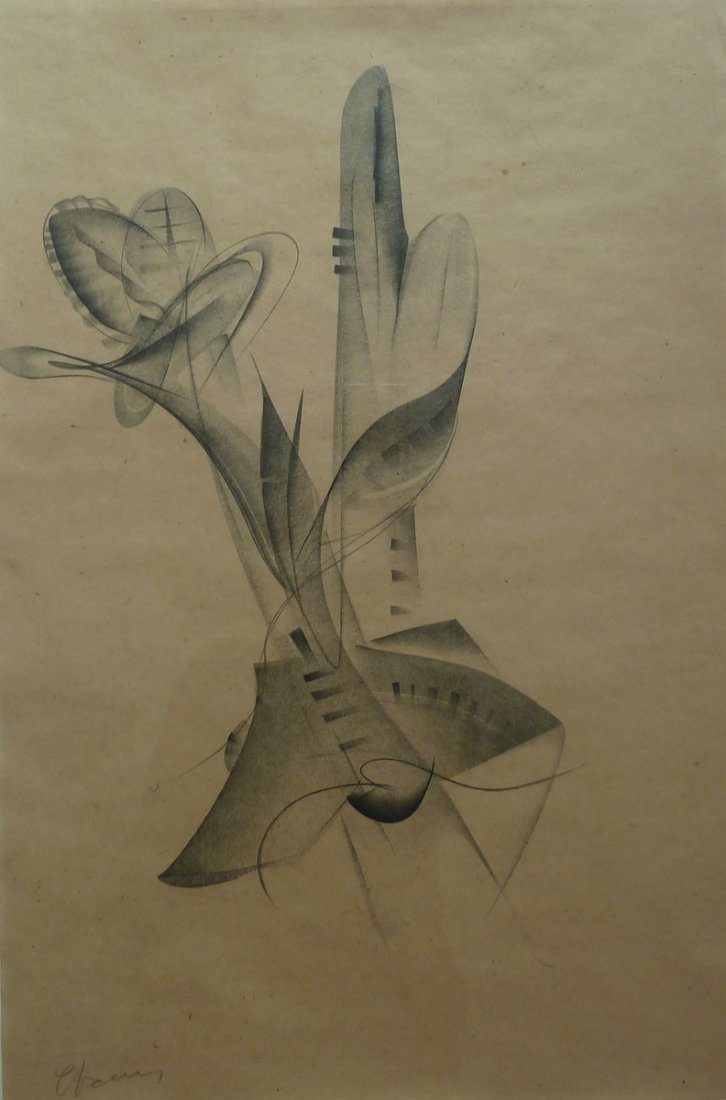 Jean Louis CHAUVIN (1879-1976): Jean Louis CHAUVIN (1879-1976)Abstraction.Fusain sur papier, signé en bas à gauche .48 x 32 cm.Né en 1889, Chauvin fut l'élève et le praticien du sculpteur Joseph Bernard jusqu'en 1914. Il n'expo