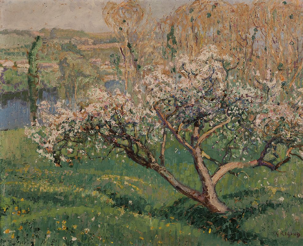 Pierre Gaston RIGAUD (1874-1939) Pommier en fleurs : Pierre Gaston RIGAUD (1874-1939) Pommier en fleurs Huile sur panneau, signée en bas à droite 38 x 46 cm (15 x 18 in.)