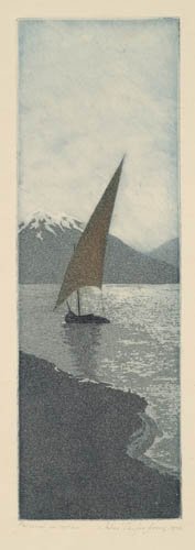 PRINTED IN COLORS. JOHN TAYLOR ARMS Moonlight,: PRINTED IN COLORS. JOHN TAYLOR ARMS Moonlight, Number 1. Color etching and aquatint on thin cream laid paper, 1920. 189x61 mm; 7 3/8x2 3/8 inches, full margins. Second state (of 2). Edition of 1