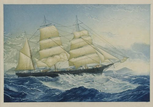 JOHN TAYLOR ARMS Bark "Metis" Making Harbor: PRINTED IN COLORS. JOHN TAYLOR ARMS Bark "Metis" Making Harbor. Color aquatint and etching on imitation Japan paper, 1923. 305x457 mm; 12x18 inches, wide (full ?) margins. Second state (of 3), w