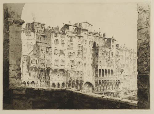 JOHN TAYLOR ARMS From the Ponte Vecchio, Flore: JOHN TAYLOR ARMS From the Ponte Vecchio, Florence. Etching and aquatint, 1925. 283x387 mm; 11 1/8x5 1/4 inches, full margins. Second state (of 2). Edition of 150. Signed and dated in pencil, lower rig