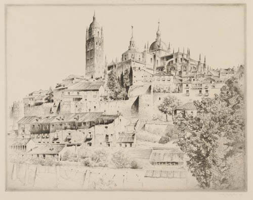 JOHN TAYLOR ARMS Group of 4 etchings.: JOHN TAYLOR ARMS Group of 4 etchings. LEon, 1923. Artist's proof, aside from the edition of 175. Initialed and inscribed "Trial proof No. 2" in pencil, lower margin * Burgos, 1924. Edition of 150. Si