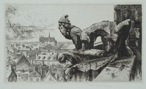 JOHN TAYLOR ARMS Group of 6 etchings.: JOHN TAYLOR ARMS Group of 6 etchings. Sentinels, on blue laid paper, 1922. Edition of 100. Signed and dated in pencil, lower right * Bourges, 1925. Edition of 185. Signed and dated in pencil, lower r