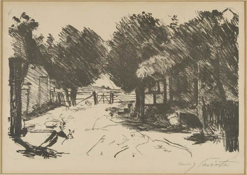 LOVIS CORINTH Bauernhof.: LOVIS CORINTH Bauernhof. Lithograph on cream laid paper, 1916. 251x380 mm; 9 3/4x15 inches, full margins. Edition of 50. Signed in pencil, lower right. A good, dark impression. Schwarz 260. All i