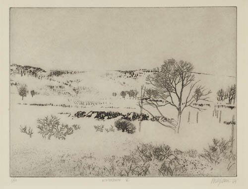 PETER MILTON Two etchings.: PETER MILTON Two etchings. Winterscape V, lift-ground etching, 1964. 227x304 mm; 9x12 inches, full margins. Signed, dated, titled and numbered 1/50 in pencil, lower margin * Tw from Charlie, lift-gro