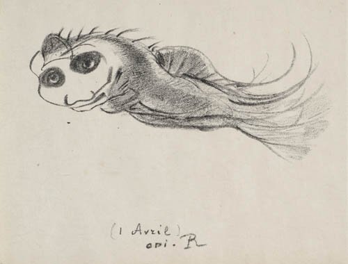 ODILON REDON Menu pour le diner des Lithograph: ODILON REDON Menu pour le diner des Lithographes FranQais de 1er Avril 1887. Lithograph on simili Japon, 1887. 90x120 mm; 3 5/8x4 3/4 inches, full margins. One of only several impressions. Mellerio 7