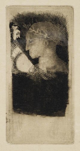 ODILON REDON Two etchings.: ODILON REDON Two etchings. Baigneuse, printed in brownish red ink on cream wove paper, 1904. 147x77 mm; 5 7/8x3 1/8 inches, wide (full ?) margins. One of 6 impressions printed in brownish red from the