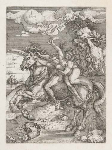 HIERONYMUS HOPFER (after Dürer) The Abduction: HIERONYMUS HOPFER (after Dürer) The Abduction of Proserpine. Etching, after 1516. 290x212 mm; 11 1/2x8 3/8 inches, wide (full ?) margins. Second state (of 2), with the Funck number lower center. A ve