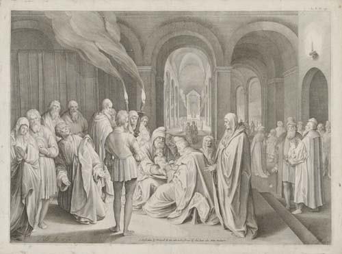 NICOLAES DE BRUYN The Circumcision.: NICOLAES DE BRUYN The Circumcision. Engraving, 1620. 380x520 mm; 15x20 1/2 inches, small margins. Second state (of 2). Rosary with the letters IP watermark. Ex-collection Giuseppe Storck (Lugt 2318, v