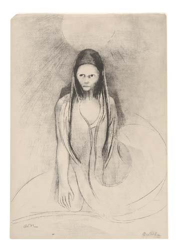 ODILON REDON L'Intelligence fut a moi! Je devi: ODILON REDON L'Intelligence fut a moi! Je devins le Buddha. Lithograph on China paper, 1896. 313x221 mm; 12 3/8x8 3/4 inches. Proof, aside from the edition of 50 on chine appliqué. Initialed in penci
