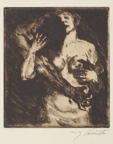 LOVIS CORINTH Umarmung.: LOVIS CORINTH Umarmung. Etching and drypoint printed in dark brown on heavy cream wove paper, 1915. 180x158 mm; 7 1/8x6 1/4 inches, full margins. Signed in pencil, lower right. A brilliant, richly-ink