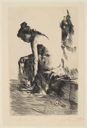 LOVIS CORINTH Susanna im Bade.: LOVIS CORINTH Susanna im Bade. Drypoint on cream laid paper, 1920. 235x160 mm; 9 1/4x6 1/4 inches, full margins. Artist's proof. Signed and inscribed "probedruck" in red crayon, lower margin. Time sta