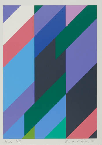 BRIDGET RILEY Shade.: BRIDGET RILEY Shade. Color screenprint, 1992. 487x343 mm; 19 1/2x13 1/2 inches, full margins. Signed, titled, dated and numbered 21/75 in pencil, lower margin. A very good, clean impression with vibra