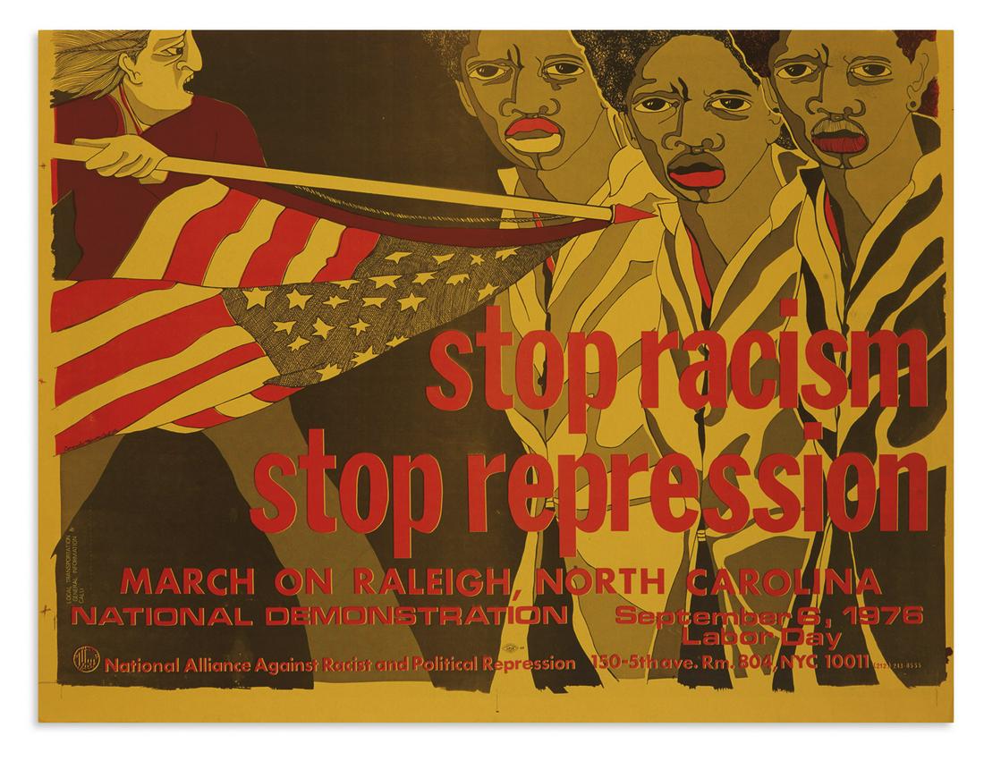 (CIVIL RIGHTS.) Pair of posters for the March on: (CIVIL RIGHTS.) Pair of posters for the March on Raleigh for Labor and Human Rights. Each 22½ x 17 inches, one double-sided on orange stock, the other one-sided on white stock; minimal wear. – New 
