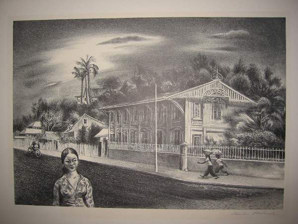 AARON BOHROD Two lithographs.: AARON BOHROD Two lithographs. Tropical Street Scene, circa 1940. 232x335 mm; 9 1/8x13 3/4 inches, full margins * Reflections in a Shop Window, 1948. 230x340 mm; 9x13 3/8 inches, full margins. Both an