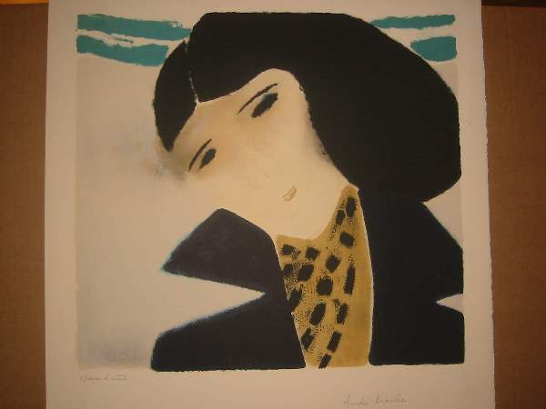 ANDRÉ BRASILIER Les Yeux Noirs.: ANDRÉ BRASILIER Les Yeux Noirs. Color lithograph on cream Arches, 1969. 420x450 mm; 16 3/8x17 7/8 inches, full margins. Artist's proof, aside from the edition of 150. Signed and inscribed "Epreuve d'