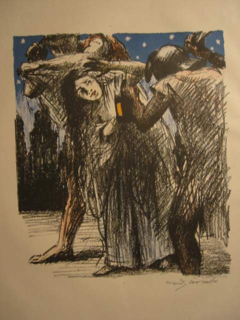 LOVIS CORINTH Three prints.: LOVIS CORINTH Three prints. Nächtiliche Szene * Ich Beschwöre Euch. Both color lithographs, 1911. Both signed in pencil, lower right. Both from Das Hohe Lied * Wohl auf, Kameraden,
