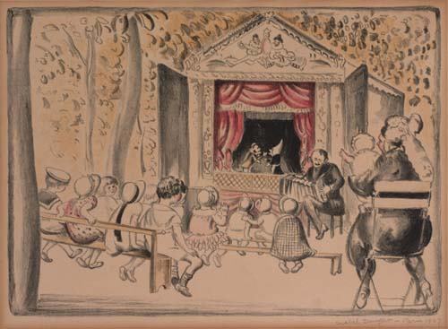 MABEL DWIGHT Guignolette (New York).: MABEL DWIGHT Guignolette (New York). Color lithograph, 1927. 222x302 mm; 8 3/4x11 7/8 inches, full margins. Edition of 75. Signed, dated and inscribed "Paris" in pencil, lower right. Pale time stain,