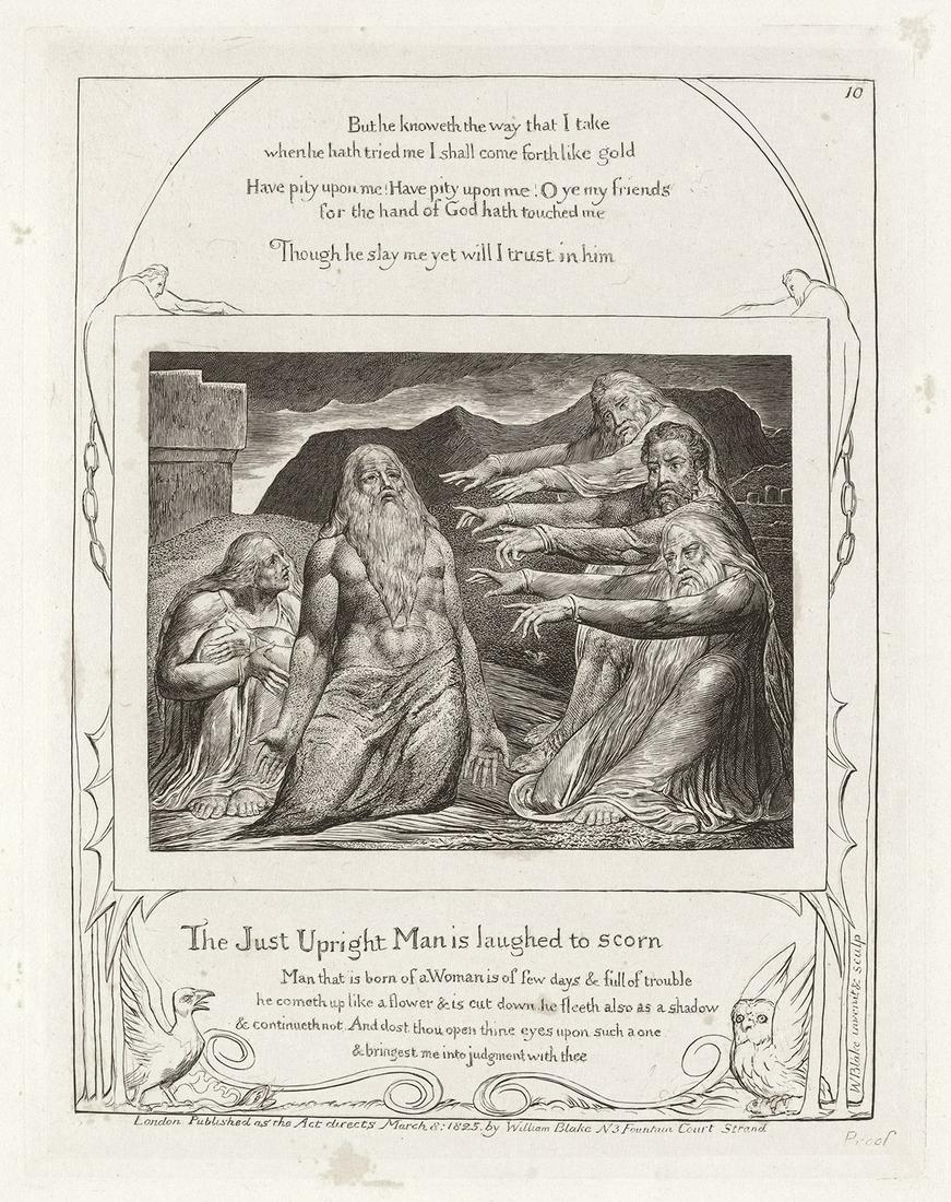WILLIAM BLAKE Two engravings from Illustrations of the: WILLIAM BLAKETwo engravings from Illustrations of the Book of Job.The Just Upright Man is Laughed to Scorn, engraving on Chine collé, 1825. 197x154 mm; 7¾x6 inches, full margins * And My Servant Job