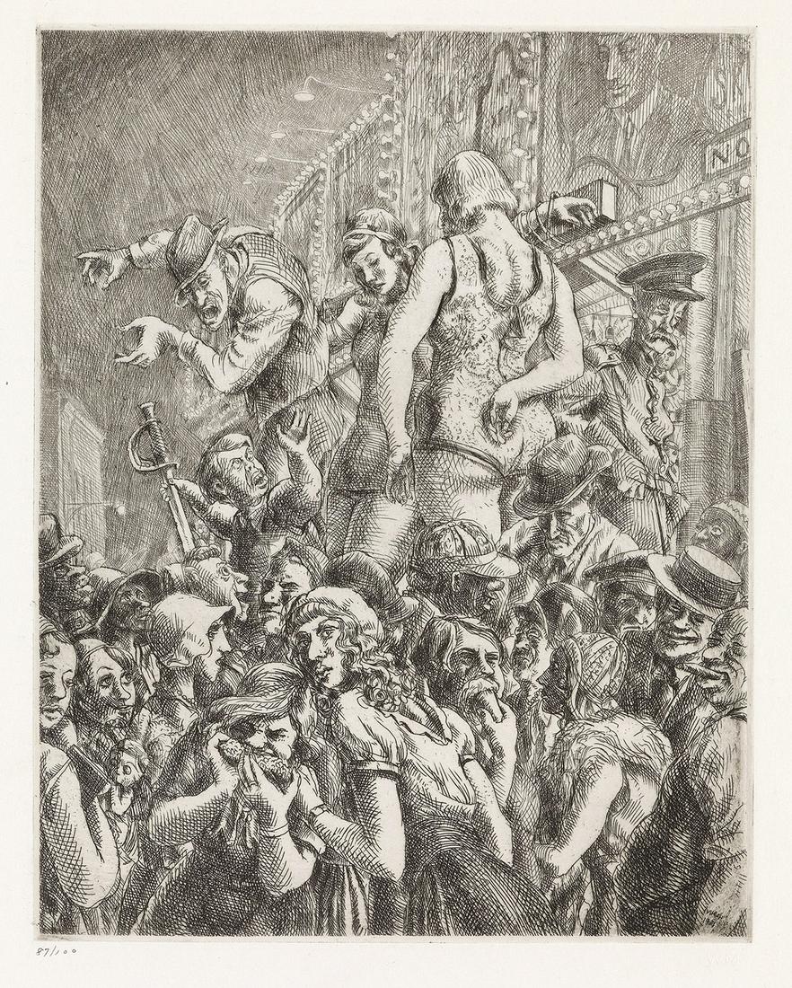 REGINALD MARSH Group of 6 etchings.: REGINALD MARSHGroup of 6 etchings.Gaiety Burlesque, 1930. Numbered 87/100 in pencil, lower left * The Barker, 1931. Numbered 87/100 in pencil, lower left * Steeplechase Swings, 1935. Numbered 37/100 i