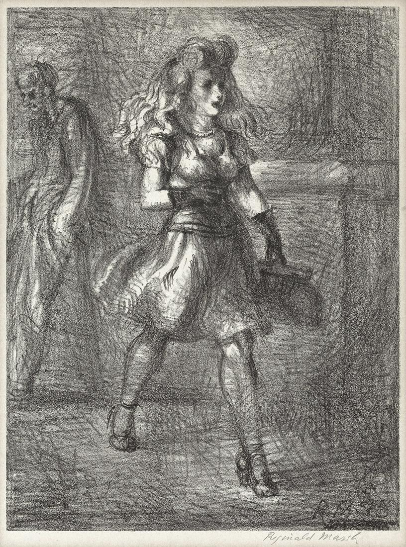 REGINALD MARSH Girl Walking (Elevated).: REGINALD MARSHGirl Walking (Elevated). Lithograph, 1945. 270x203 mm; 10½x8 inches, full margins. Edition of 250. Signed in pencil, lower right. Published by Associated American Artists, New York. A v
