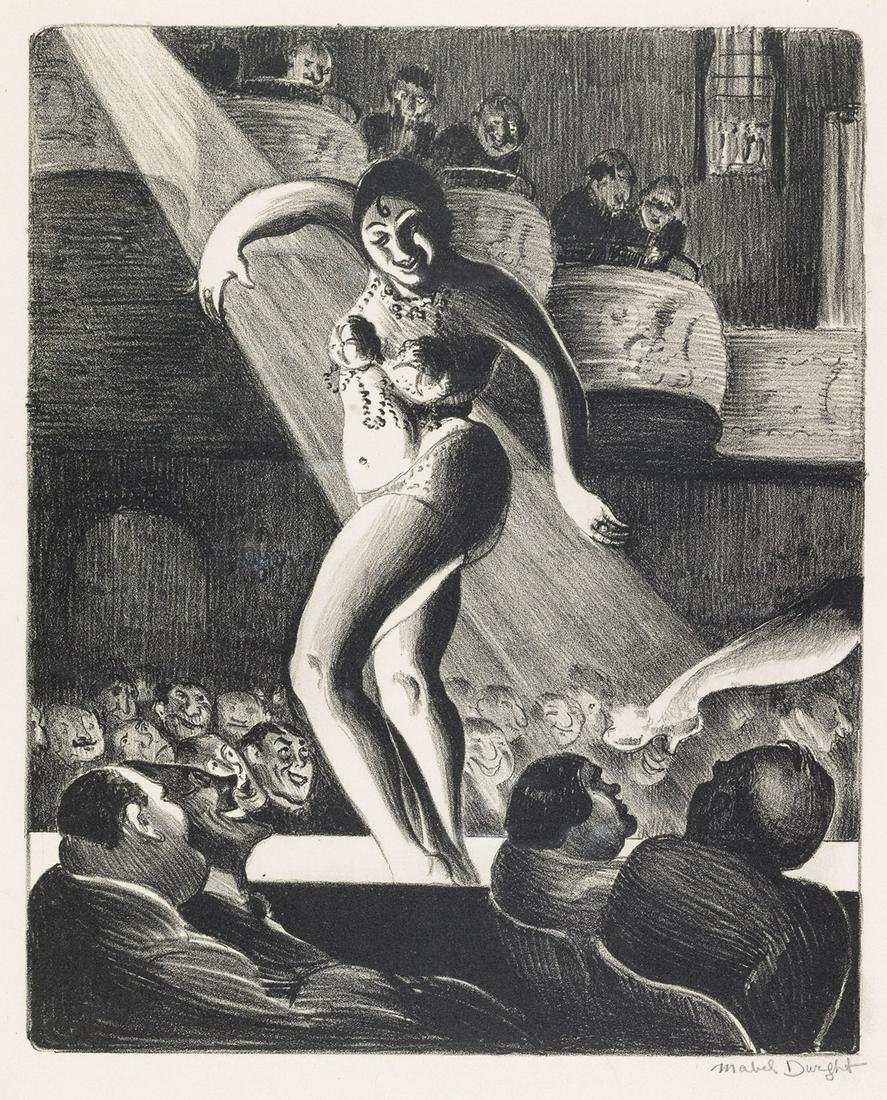 MABEL DWIGHT Houston Street Burlesque.: MABEL DWIGHTHouston Street Burlesque.Lithograph, 1928. 247x200 mm; 9¾x7 inches, full margins. Edition of 50. Signed in pencil, lower right. Printed by George Miller, New York. A very good impression.
