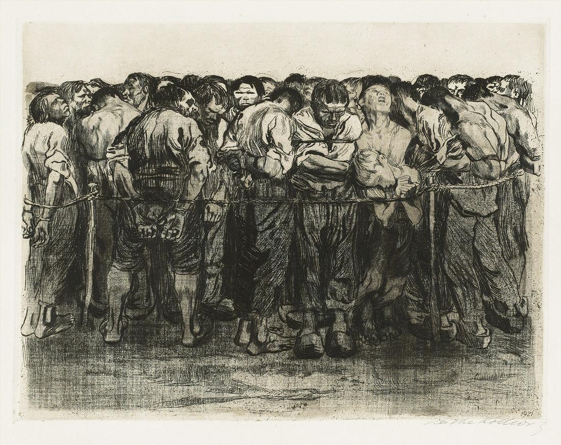 KÄTHE KOLLWITZ Die Gefangenen.: KÄTHE KOLLWITZDie Gefangenen.Etching, drypoint and soft-ground etching printed in dark brownish black, 1908. 330x423 mm; 13x16 inches, full margins. Sixth state (of 10). Edition of 200. Signed in pen