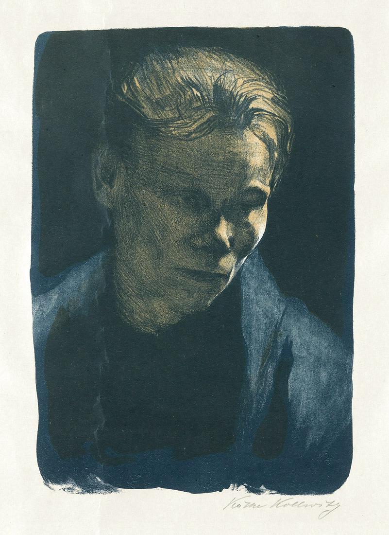 KÄTHE KOLLWITZ Brustbild einer Arbeiterfrau mit: KÄTHE KOLLWITZBrustbild einer Arbeiterfrau mit blauem Tuch. Color lithograph on Japan paper, 1903. 350x245 mm; 13¾x9¾ inches, full margins. Third state (of 3). Edition of approximately 100. Signed 