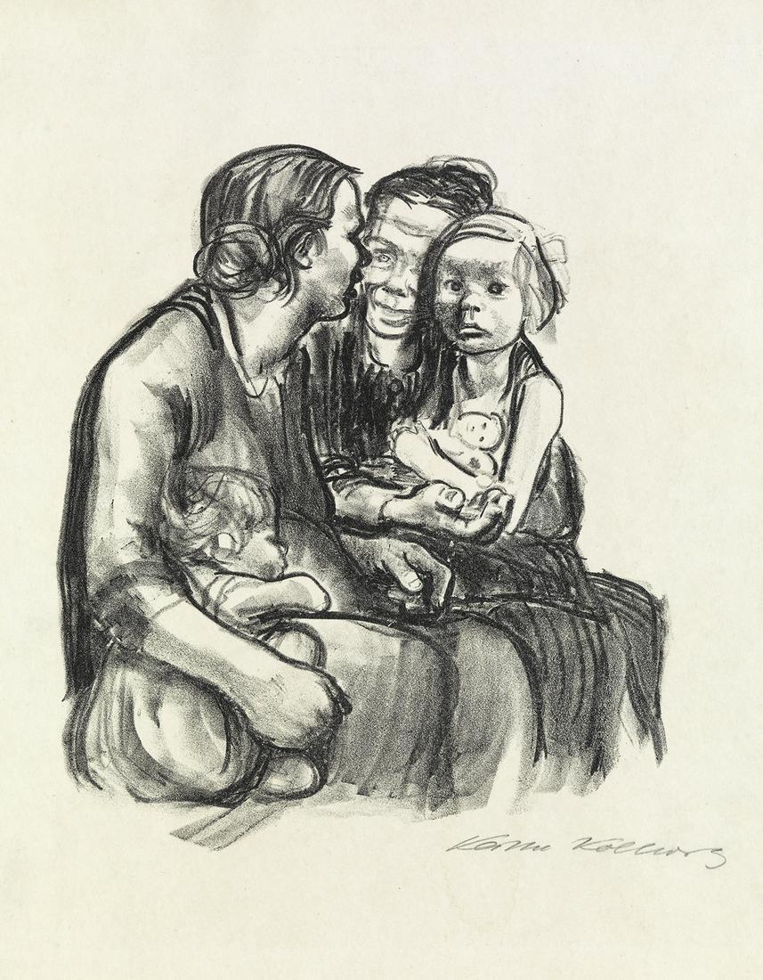 KÄTHE KOLLWITZ Zwei schwatzende Frauen mit Zwei: KÄTHE KOLLWITZZwei schwatzende Frauen mit Zwei Kindern.Lithograph, 1930. 295x250 mm; 11¾x10 inches, full margins. Edition of 150. Signed in pencil, lower right. Published by Deutscher Kunstverein, B