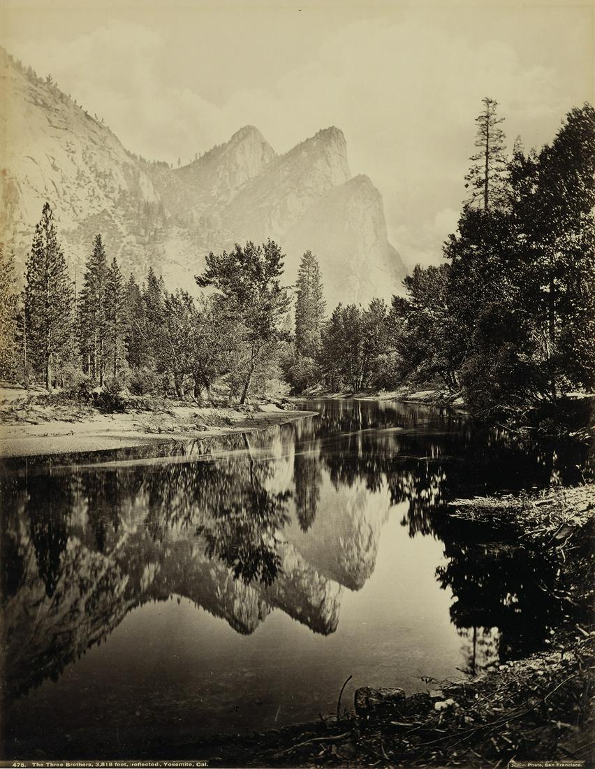 CARLETON E. WATKINS (1829-1916)/ISAIAH TABER: CARLETON E. WATKINS (1829-1916)/ISAIAH TABER (1830-1912) The Three Brothers, 3,818 feet, reflected, Yosemite, California. Mammoth-plate albumen print, the image measuring 20½x15¾ inches (52.