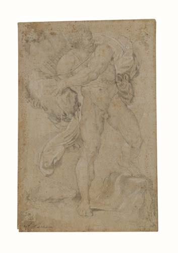 ANNIBALE CARRACCI (FOLLOWER OF) (Bologna 1560-: ANNIBALE CARRACCI (FOLLOWER OF) (Bologna 1560-1609 Rome) The Cyclops Polyphemus. Black chalk with white heightening on bluish gray laid paper mounted on laid paper. 385x256 mm; 15 1/4x10 1/4 inches. T