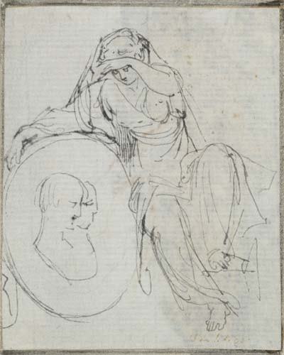 FRANCESCO BARTOLOZZI (Florence 1727-1815 Lisbo: FRANCESCO BARTOLOZZI (Florence 1727-1815 Lisbon) Study for a Memorial. Pen and black ink and cream laid paper. 85x70 mm; 3 3/8x2 3/4 inches. Ex-collection William Bates (Lugt 2604, lower right recto o