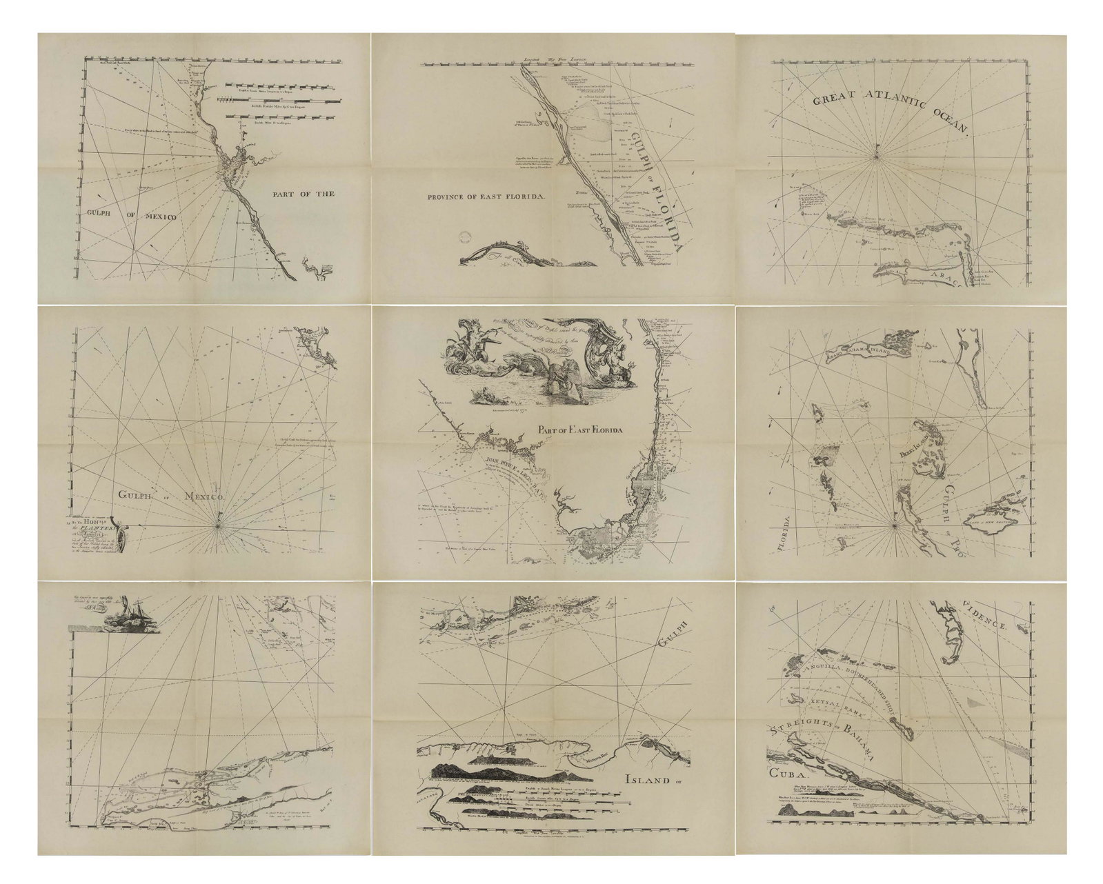 ROMANS, BERNARD. [Maps of East and West Florida.]: ROMANS, BERNARD. [Maps of East and West Florida.] 2 photostatic facsimile maps on 13 folding sheets reproduced from the Library of Congress original example; cloth portfolio covers with gilt blocked t