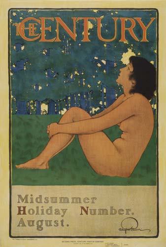 POSTER. MAXFIELD PARRISH THE CENTURY MIDSUMMER: MAXFIELD PARRISH. THE CENTURY MIDSUMMER HOLIDAY NUMBER. 1897. 19 3/4x13 1/8 inches. The Thomas & Wylie Lithographic Co. Condition A. Most famous for his children's book illustrations, Parrish